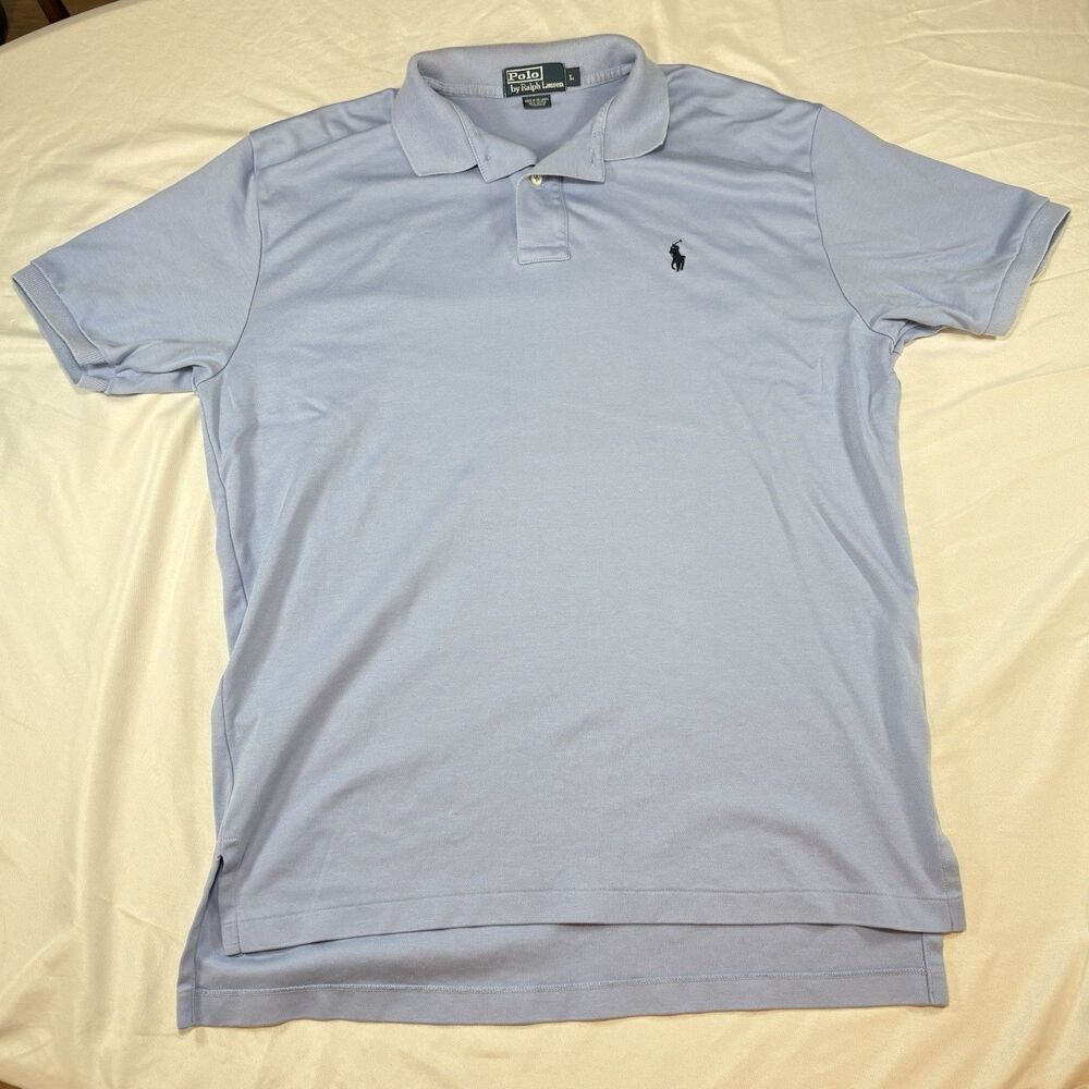 Polo Ralph Lauren Men’s Large Polo Shirt Light Blue Short Sleeve Navy Pony Logo